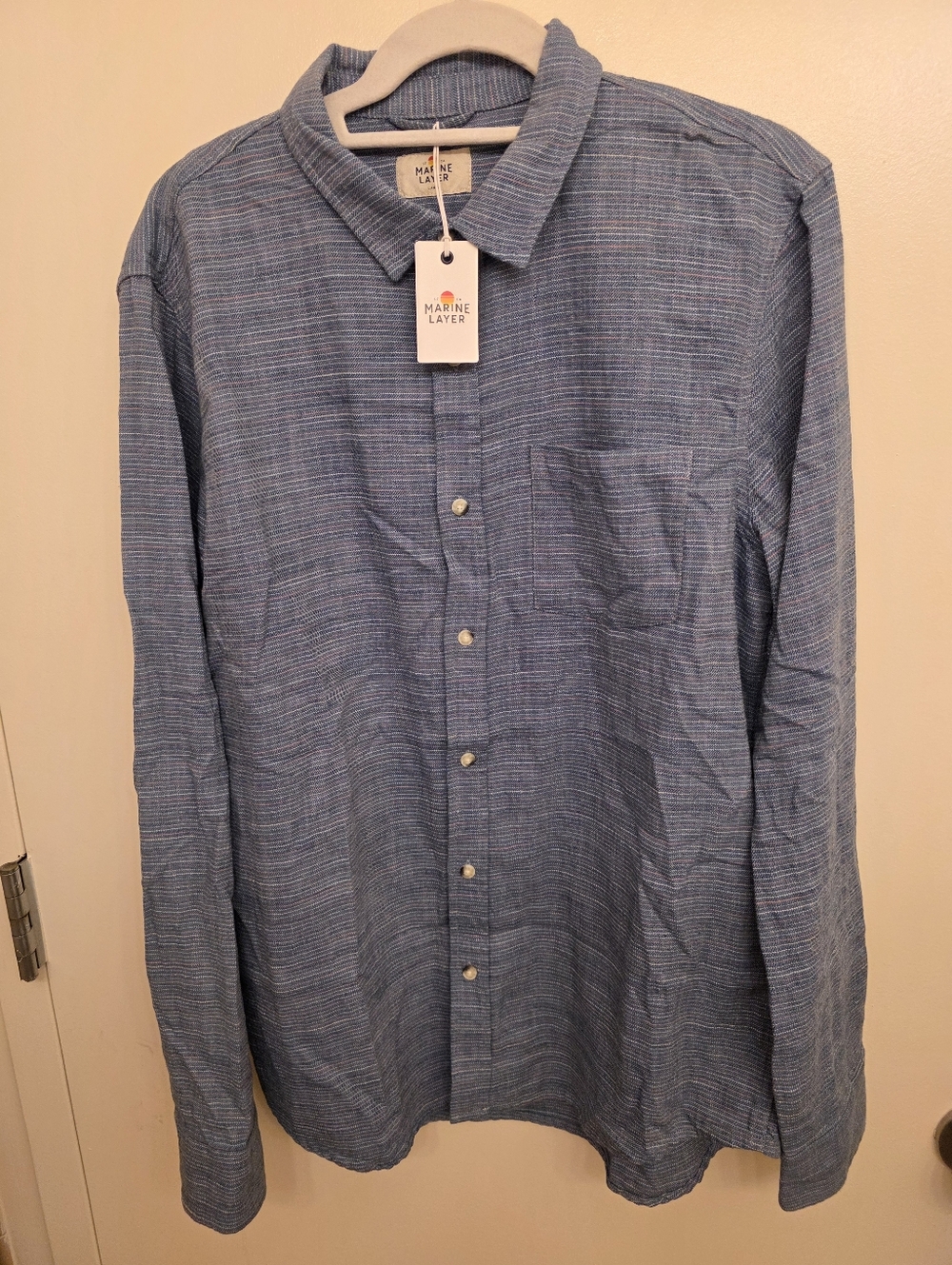 Marine Layer Men’s LS Selvage Shirt Light Blue Striped Button-Down Shirt